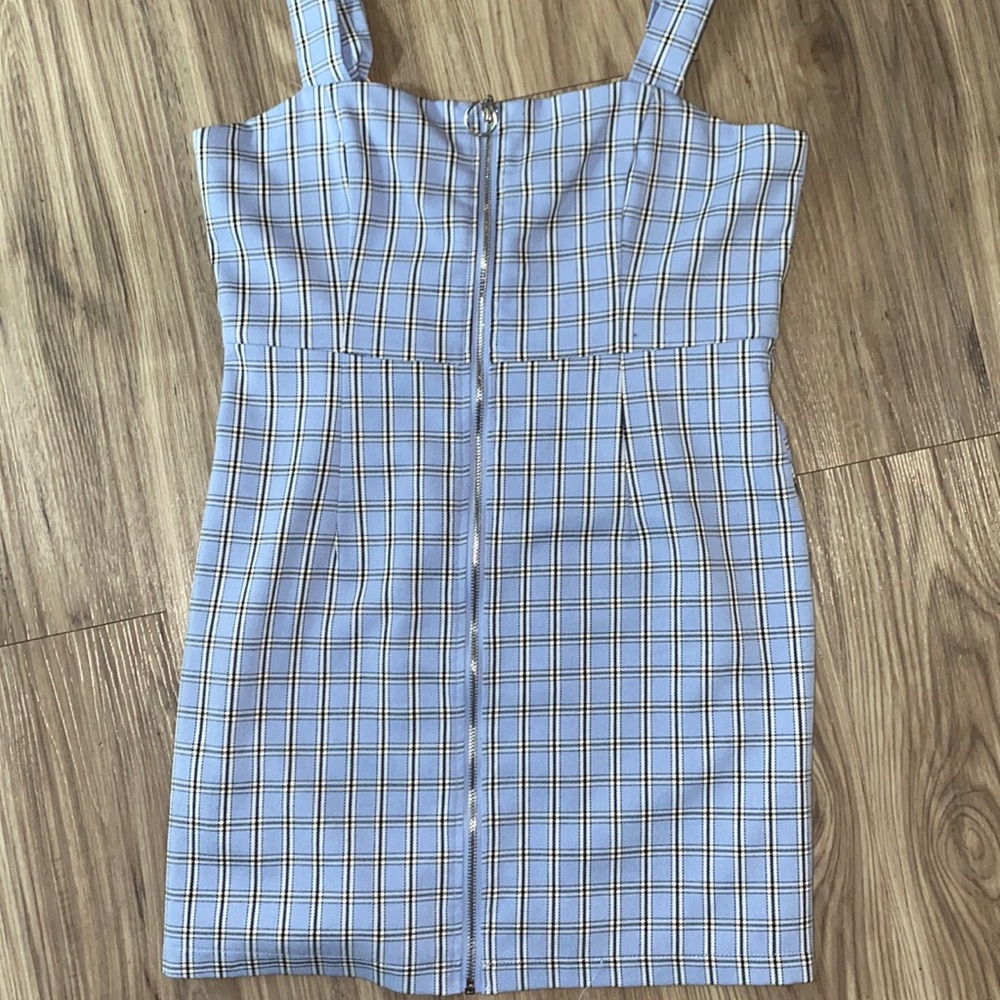 Blue plaid mini dress
